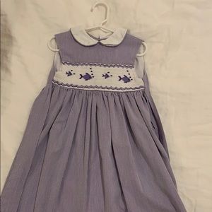 Purple seersucker smocked dress